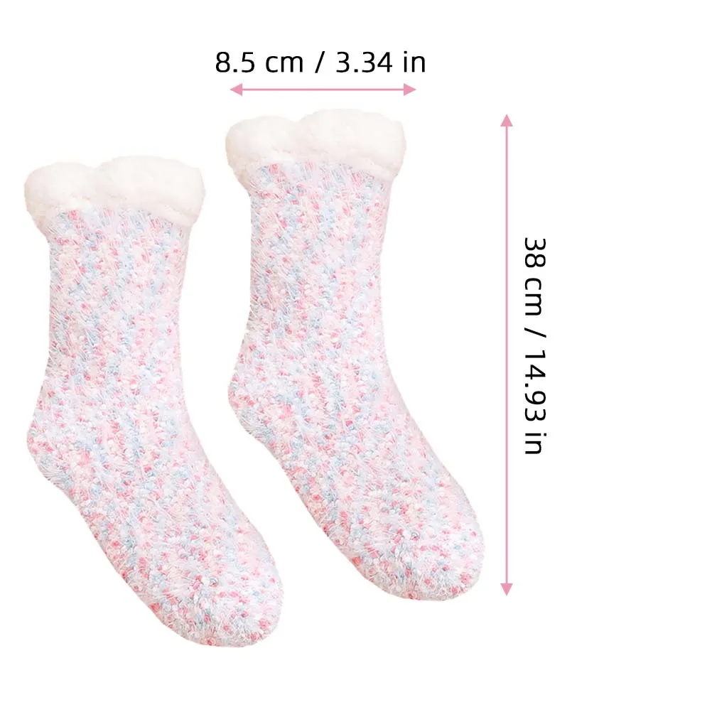 1 par de zapatillas térmicas de invierno para mujer, calcetines antideslizantes para el suelo, calcetines suaves para mujer, regalo cómodo de poliéster acogedor - imagen 5