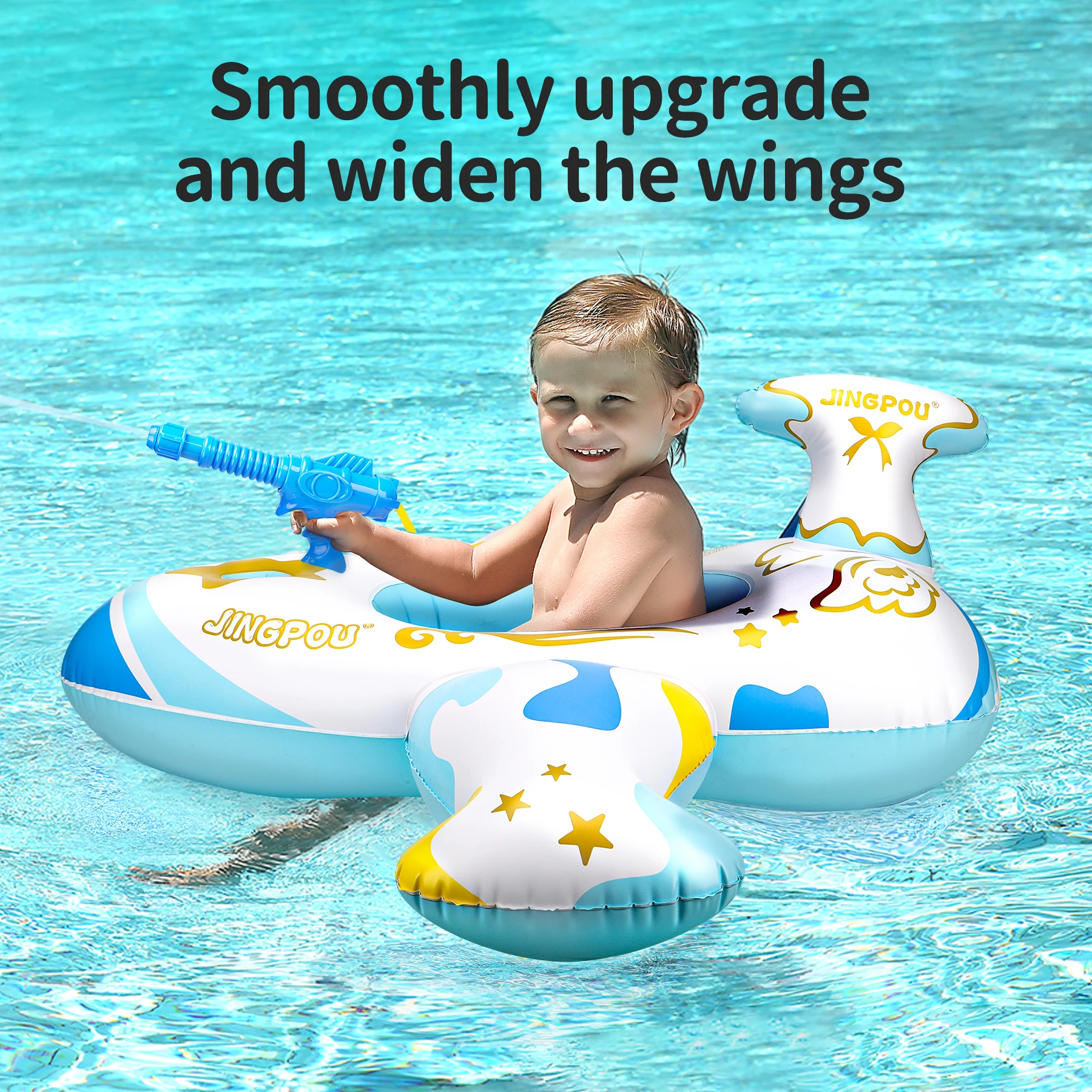 Swimbobo azul niños avión asiento de natación flotador anillo inflable flotante para verano barco de natación círculo baño pistola de agua juguete - imagen 2