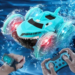 Coche teledirigido anfibio tiburón acrobático para niños