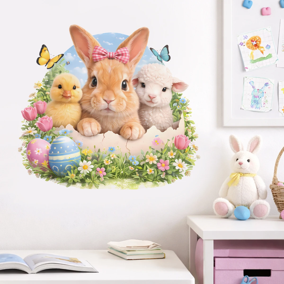 Pegatinas de pared primavera con animales de Pascua y flores - imagen 4