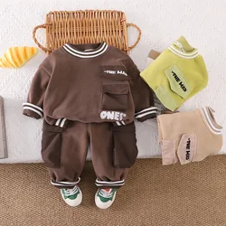 Nueva ropa de Otoño Invierno para niñas, camiseta gruesa de manga larga para niños, pantalones, 2 unids/set, ropa para niños, chándales infantiles