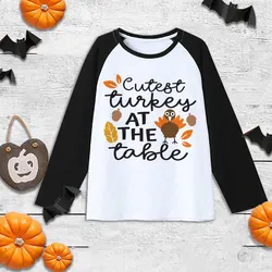 Camiseta infantil pavo raglán para niños niñas Acción Gracias otoño