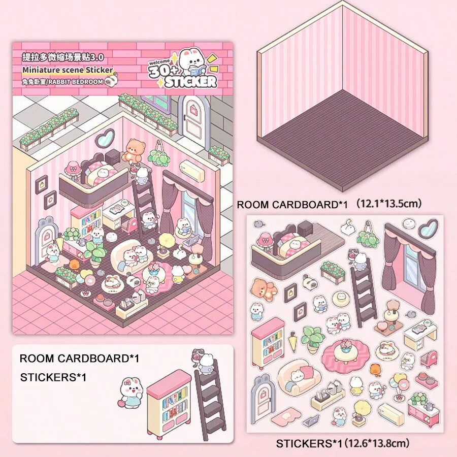 Escena en miniatura Escena adhesiva de libro de mano de cabana estereoscópica apilada 3D