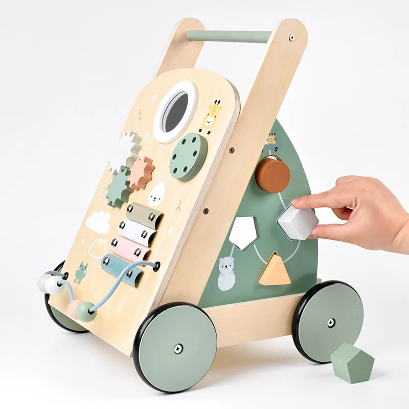Piano de madera que toca la rueda de cuentas, carrito de compras multifuncional para caminar para bebés, rompecabezas de juguete para jugar a las casitas y niños - imagen 2