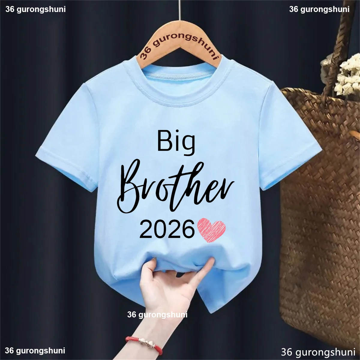 Camiseta con estampado de Feliz Año Nuevo de Big Brother 2026, trajes para niños y niñas, ropa de fiesta para niños, camisetas azules de manga corta - imagen 4