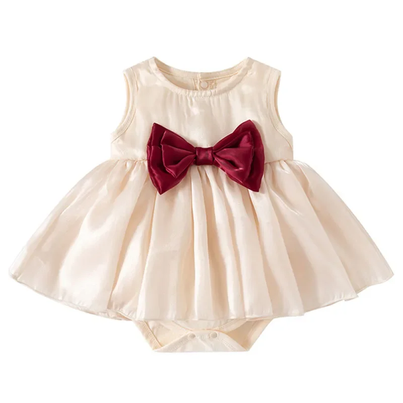 Ropa de verano para niña, monos rojos de malla sin mangas con bonito lazo coreano y monos de una pieza, artículos para recién nacidos, ropa para bebé B101 - imagen 3