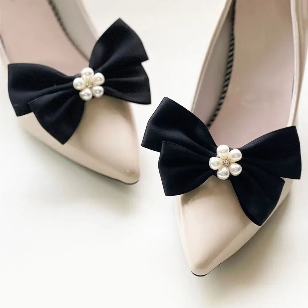 Clips de zapatos de perlas elegantes y extraíbles para mujer, hebilla decorativa para zapatos con lazo, 2 uds. - imagen 3