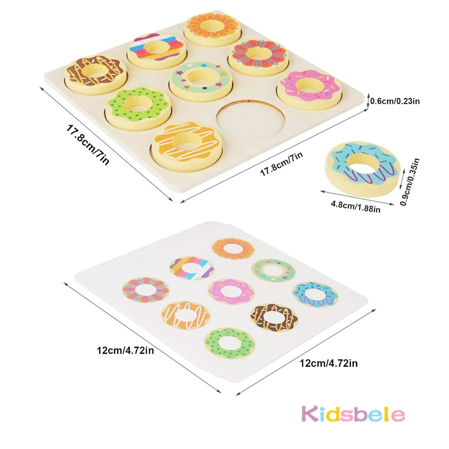 Juego cognitivo Montessori de Color Donut de madera, juguete sensorial emparejado de Donut, juguete interactivo para fiesta de aprendizaje temprano preescolar para niños pequeños - imagen 3