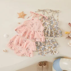 Tregren Bañador para niña con estampado floral de limón y volantes