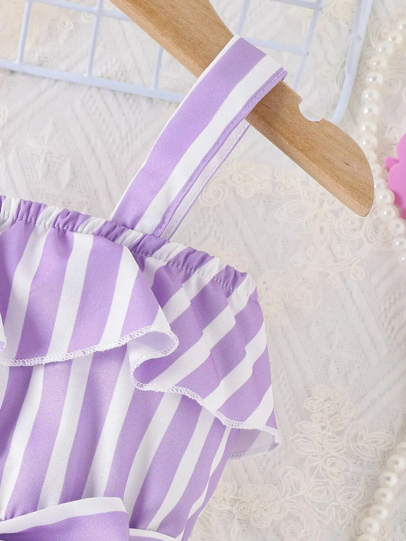 Vestido bebé niña con cinturón de rayas moradas para verano cómodo - imagen 3