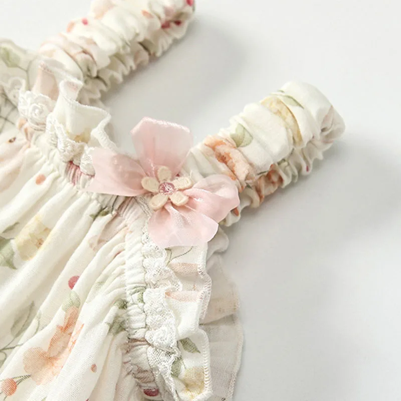 Conjuntos de 2 piezas de peleles de verano para niñas recién nacidas, ropa coreana con lazo de flores, monos de algodón sin mangas con estampado + sombrero, cosas para bebés B099 - imagen 3
