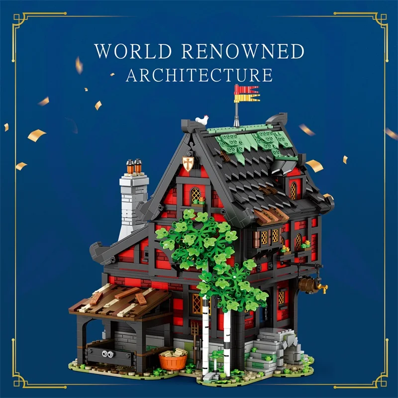 2953 Uds. Bloques de construcción de Hotel cruzado vista de calle europea edificio de Hotel modelo MOC ladrillos adornos de escritorio juguetes para niños regalos - imagen 2