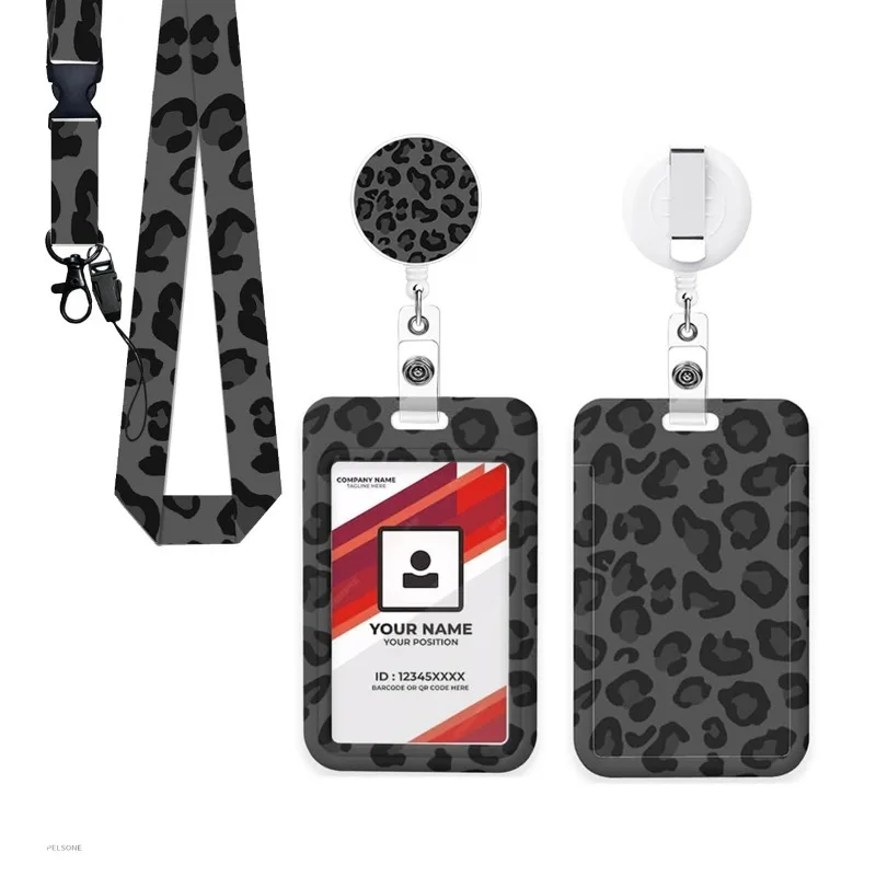 Cordón de estudiante de teléfono de leopardo, tarjetero de identificación, carrete de insignia, correa para el cuello para llaves, llavero, llavero de tarjeta de crédito