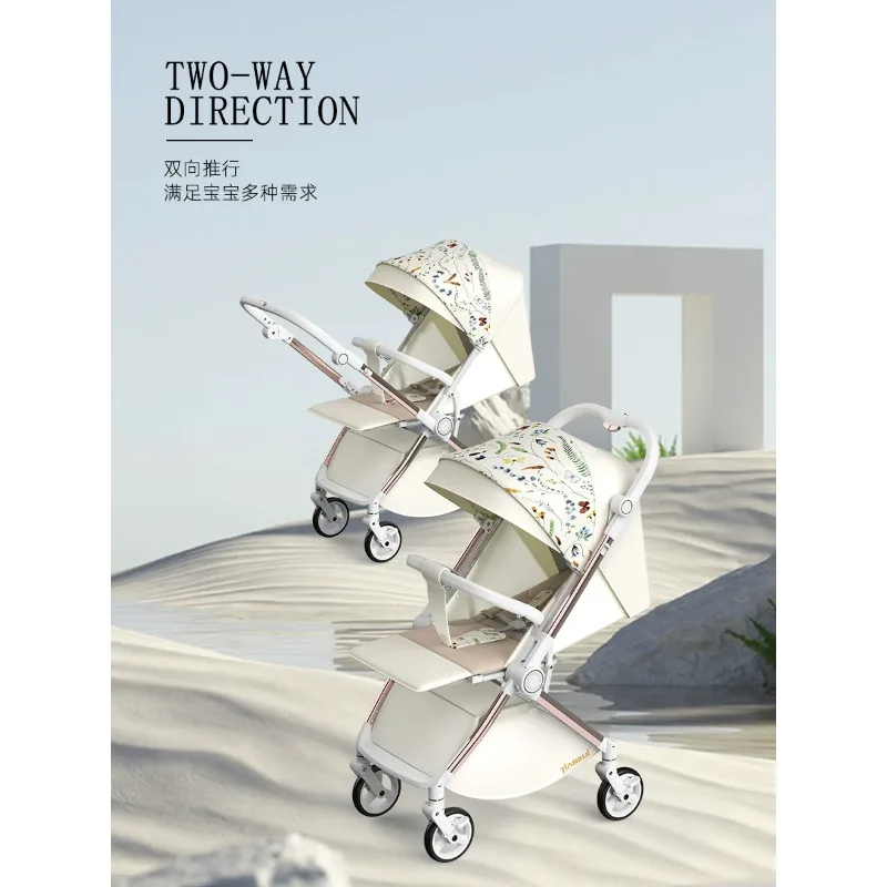Cochecito de bebé con paisaje alto, empuje bidireccional, puede sentarse o acostarse, cochecito portátil ligero y plegable - imagen 5