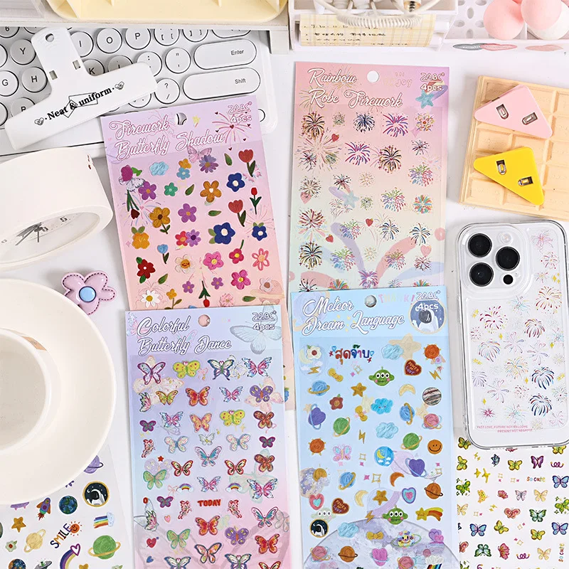 4 sheets Kawaii Cartoon Flat sticker Small label Decorative Diary Album Scrapbooking material Junk Journal Supplies - imagen 2