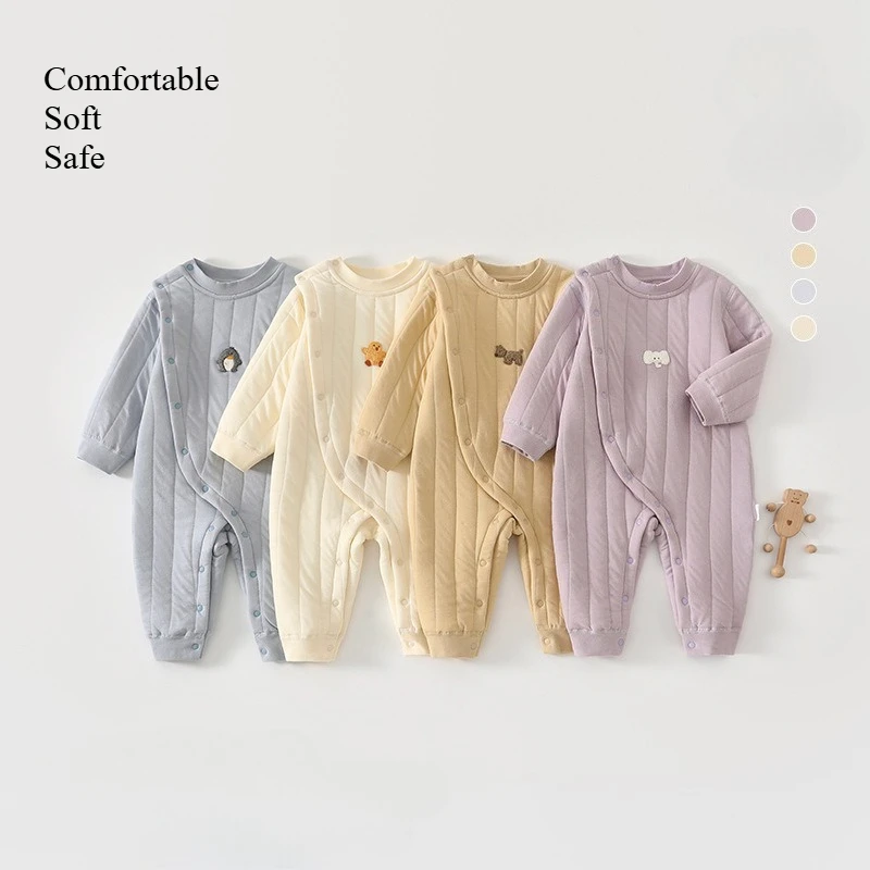 Pelele de algodón Unisex para bebé, mono de capa de aire cálido para primavera y otoño, mono para exteriores de manga larga con animales bonitos para niños y niñas - imagen 3