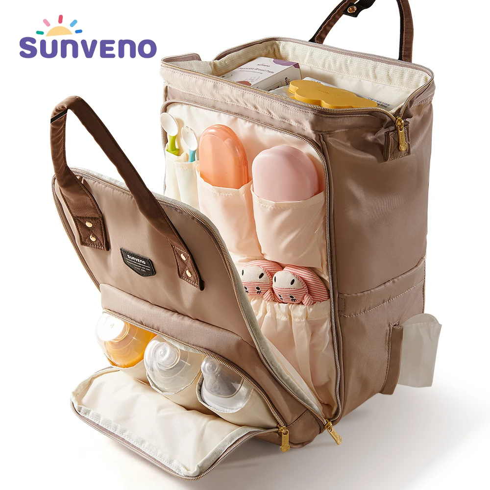 Mochila para pañales Sunveno, bolsa de gran capacidad para mamá, bolsas de pañales de viaje al aire libre impermeables multifunción