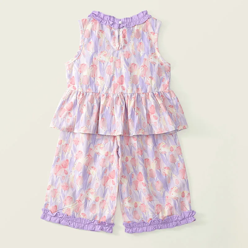 Conjunto de 2 piezas de ropa de verano para niño niña, moda coreana con estampado de flores, Tops sin mangas para bebé + Pantalones sueltos, ropa de Boutique para niño B124 - imagen 2