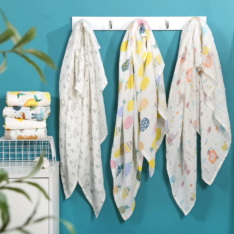 Manta de muselina de 110x120cm, pañales de algodón de bambú para bebé, mantas suaves para recién nacidos, gasa de baño, envoltura para niños, saco de dormir, funda para cochecito