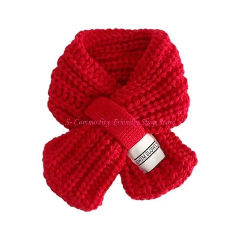 85AE Bufandas cuello grueso Color sólido Cruz larga silenciador pañuelo punto para bebé