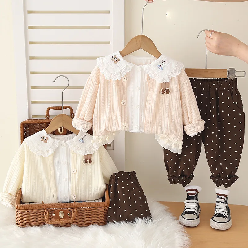 Conjunto otoño bebé niña con chaqueta, camisa y pantalón de moda - imagen 2
