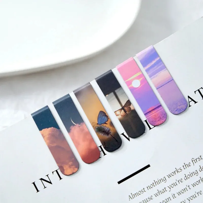 Marcapáginas magnético con paisaje de bosque marino, nubes de fantasía brumosa, para páginas, libros, lectores, regreso a la escuela, 2 uds.