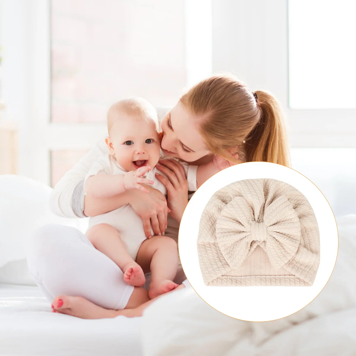 Gorro cálido para bebé, gorro de invierno con diseño de lazo de tela suave, gorro elástico para niño, gorro cálido de invierno para niño encantador