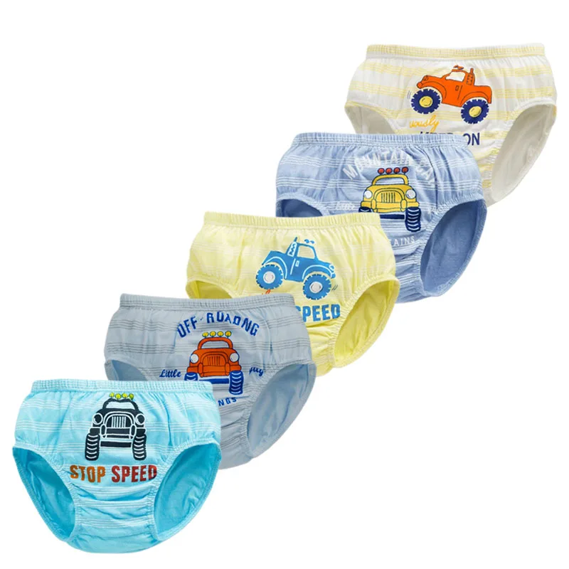 5 unids/lote de ropa interior de algodón para niños, calzoncillos para niños, patrón de vehículos todoterreno, calzoncillos triangulares para niños, ajuste cómodo 3-13T