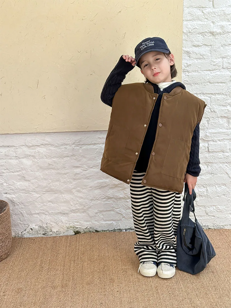 MILANCEL nuevo chaleco de invierno para niños 2-7T Color sólido cálido chaqueta sin mangas para niñas chaleco acolchado de lana para niños coreanos - imagen 4