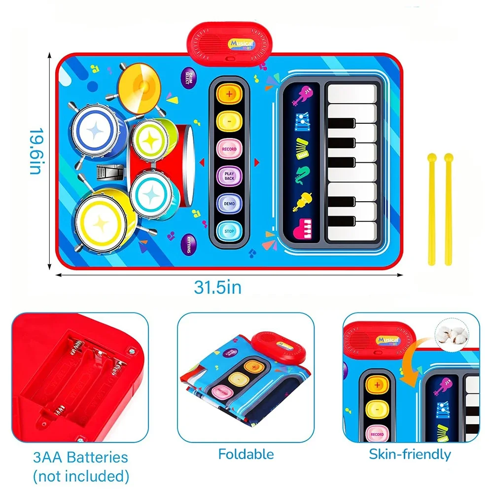 Alfombra musical interactiva piano y tambor para bebés - imagen 4
