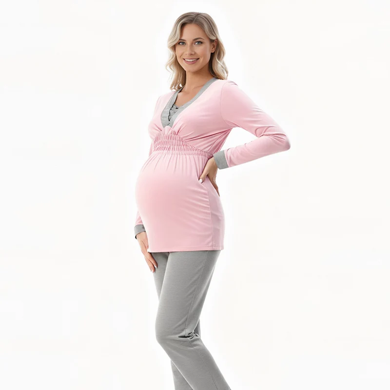Pijama de lactancia de maternidad cómodo, camisón suave para invierno - imagen 5