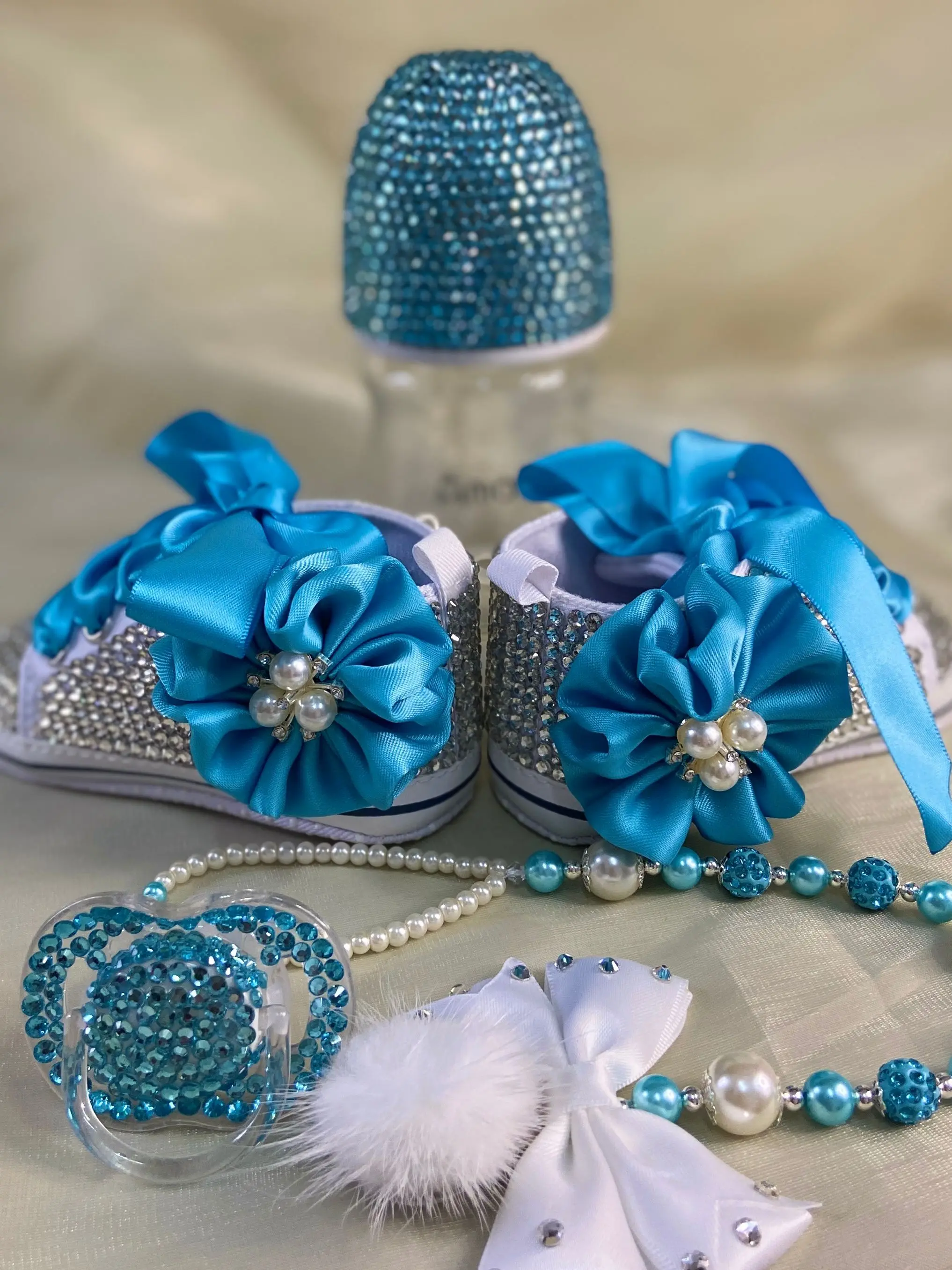 Dollbling, biberones y zapatos de lujo para bebé, conjunto con diadema, traje de tutú de diamante de recuerdo, zapatos de bautismo para niña pequeña con fondo rojo - imagen 5
