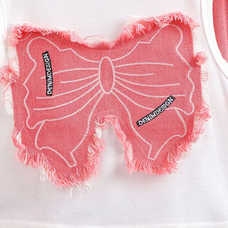 Conjuntos de 2 piezas de disfraz de verano, ropa para niño niña, Tops sin mangas de mariposa a la moda para bebé + pantalones con agujeros, ropa de Boutique para niños B276 - imagen 4