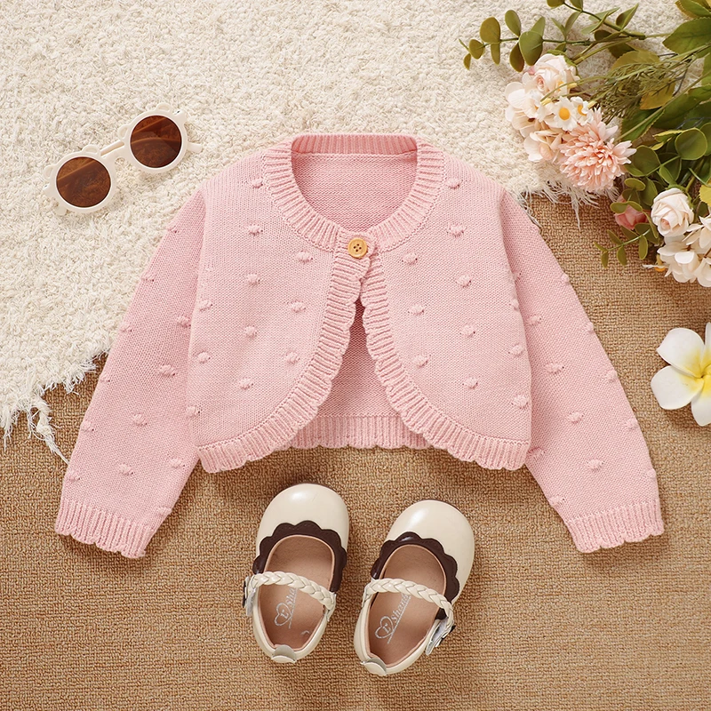 Suéteres rosas para niñas, cárdigans bonitos con un solo botón, prendas de vestir tejidas de manga larga para niños pequeños, chaquetas y abrigos, prendas de punto de 1 a 3 años