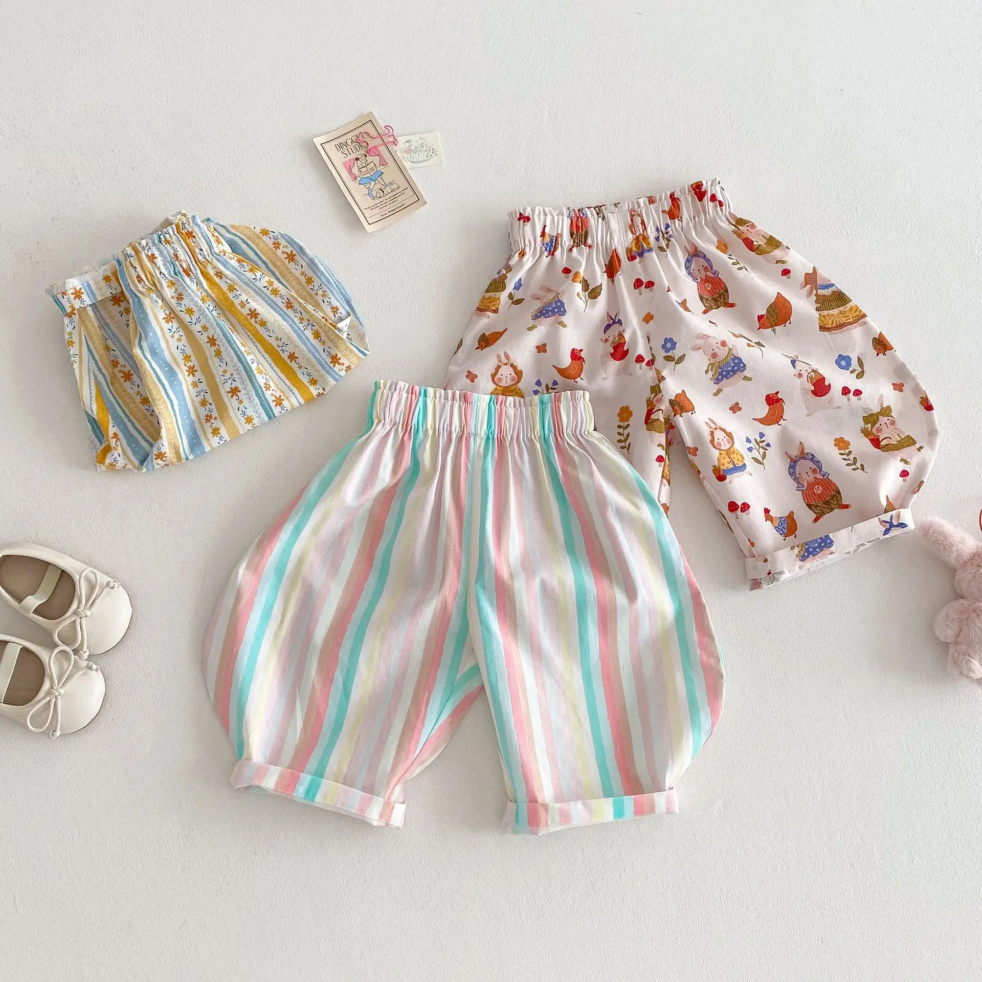 Pantalones finos de verano para niños, pantalones hasta el tobillo repelentes de mosquitos para niñas, pantalones casuales a rayas y florales para bebés y niños - imagen 5