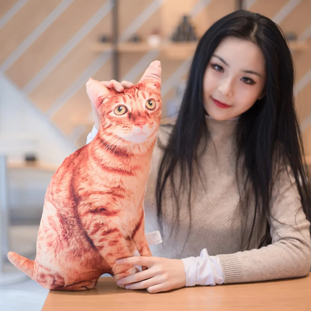 Almohada de peluche de gato de simulación Kawaii para niños y niñas, muñeco de peluche 3D realista, cojín de juguete de animales de peluche - imagen 3