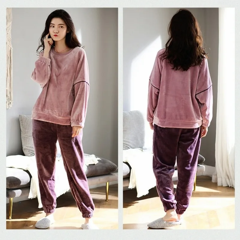 Pijamas de lactancia de terciopelo de franela, traje de lactancia para mujeres embarazadas, conjunto posparto, ropa gruesa de maternidad para madres y embarazo - imagen 2