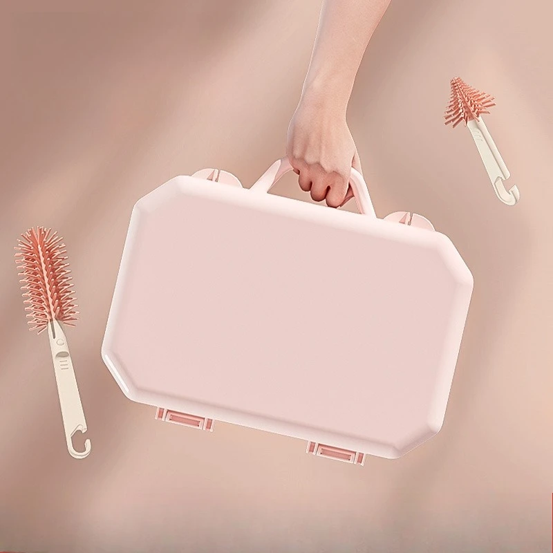 Estante para secar botellas, estante para botellas con drenaje, juego de cepillos para botellas con pezones, caja de almacenamiento, juego de estante para secar botellas portátil - imagen 4