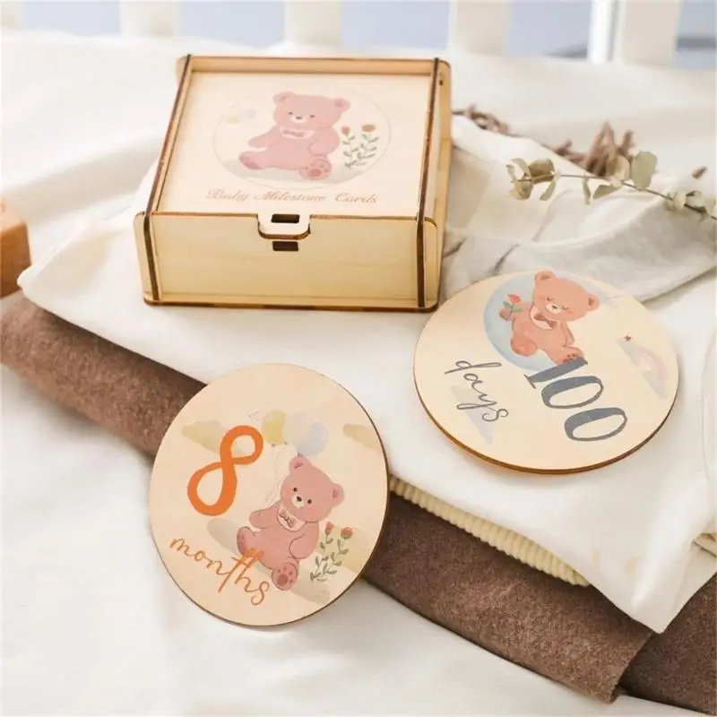 D7YD – accessoires Photo pour bébé, 8 pièces, carte Photo ours/feuille, jalons, fourniture fête pour nouveau-né - imagen 4