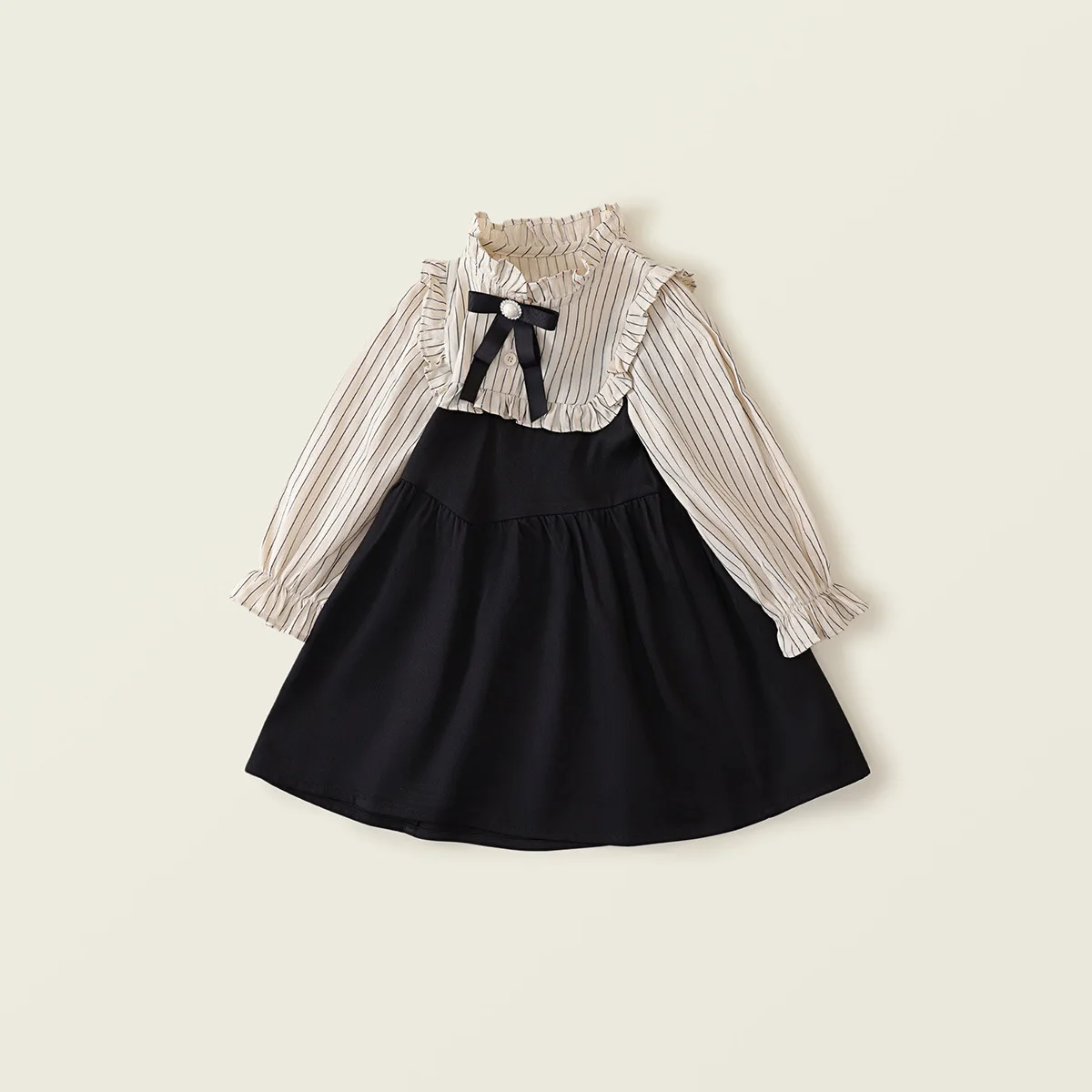 Primavera otoño niños ropa niñas moda coreana lindo arco manga larga raya bebé princesa vestido de cumpleaños vestidos de lujo BC1522 - imagen 3