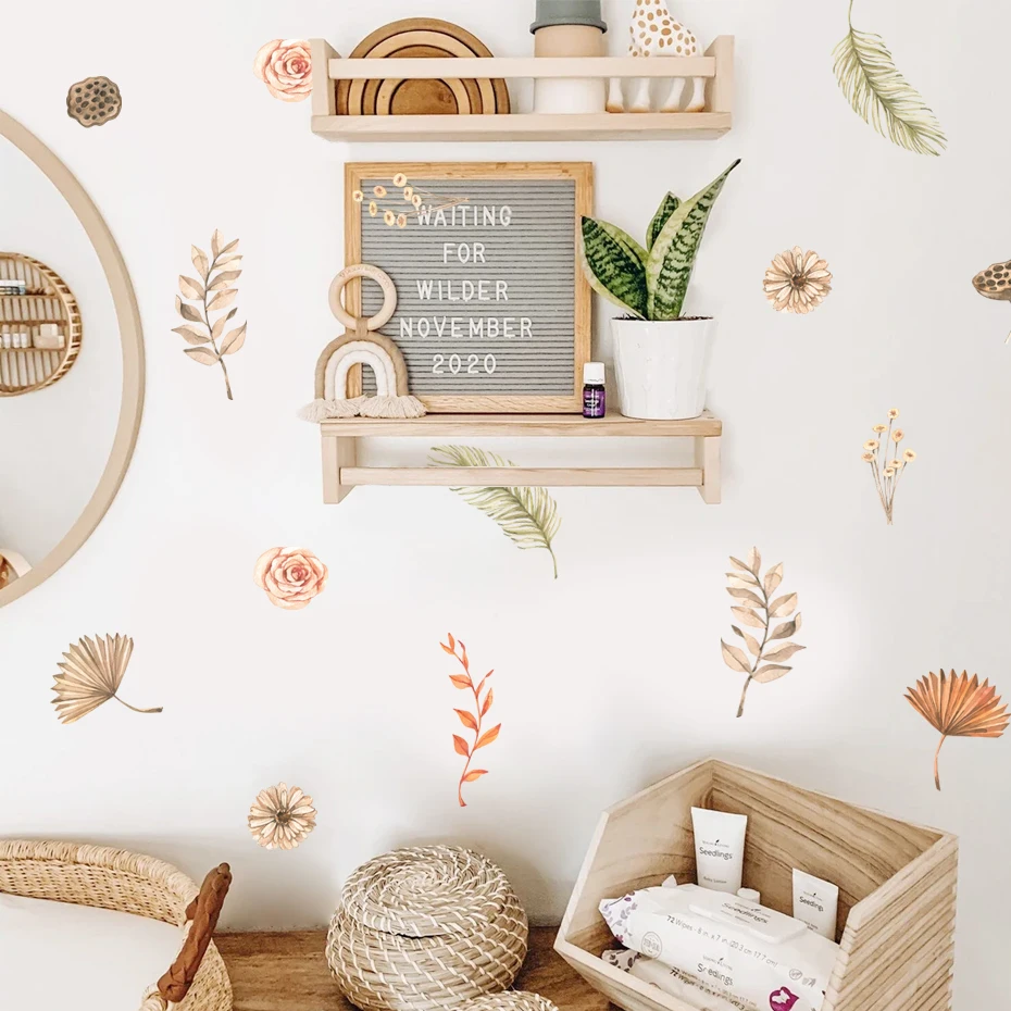 Vinilos decorativos acuarela floral boho para cuarto infantil