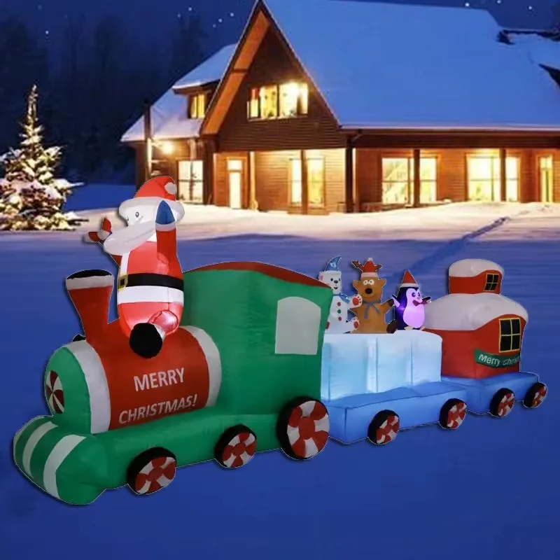 Tren inflable gigante de Navidad, luces LED de 2,7 M, adorno inflable, decoración Intdoor, fiesta de vacaciones de Año Nuevo, decoración al aire libre - imagen 2