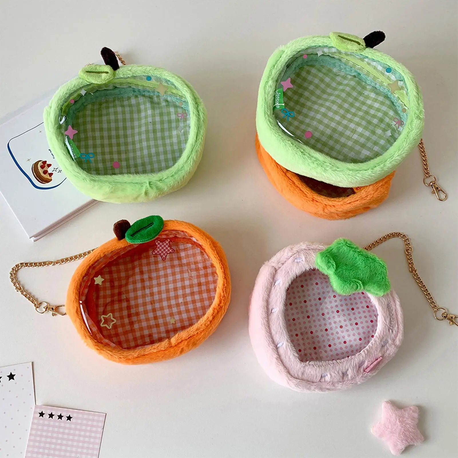Bolsa organizadora transparente con forma de fruta, bolsa de exhibición de muñecos de peluche, bolsa de almacenamiento para niños, niñas, niños en edad preescolar, guardería