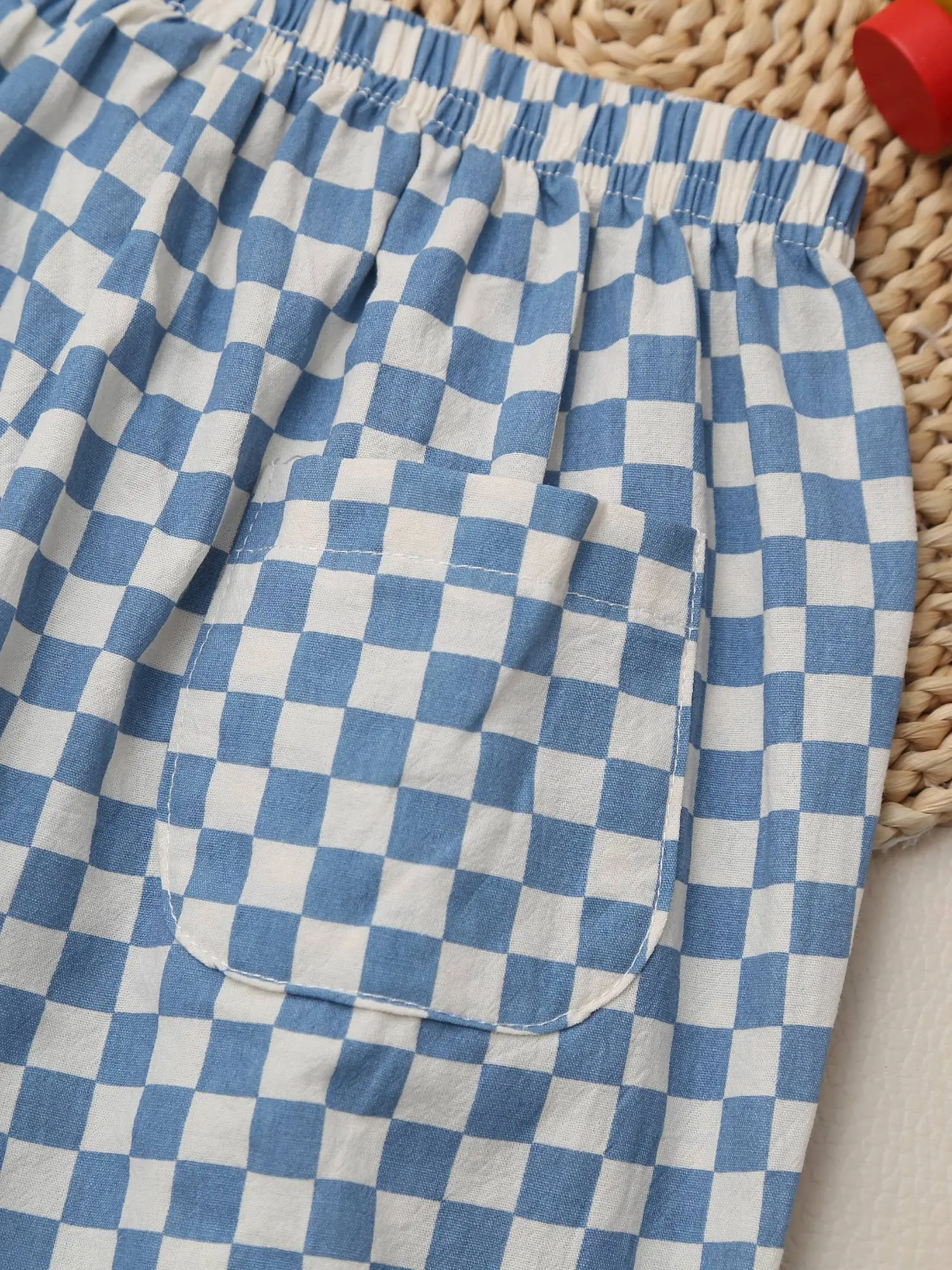 Pantalones de algodón a cuadros para bebé – Cintura elástica y bolsillo - imagen 4