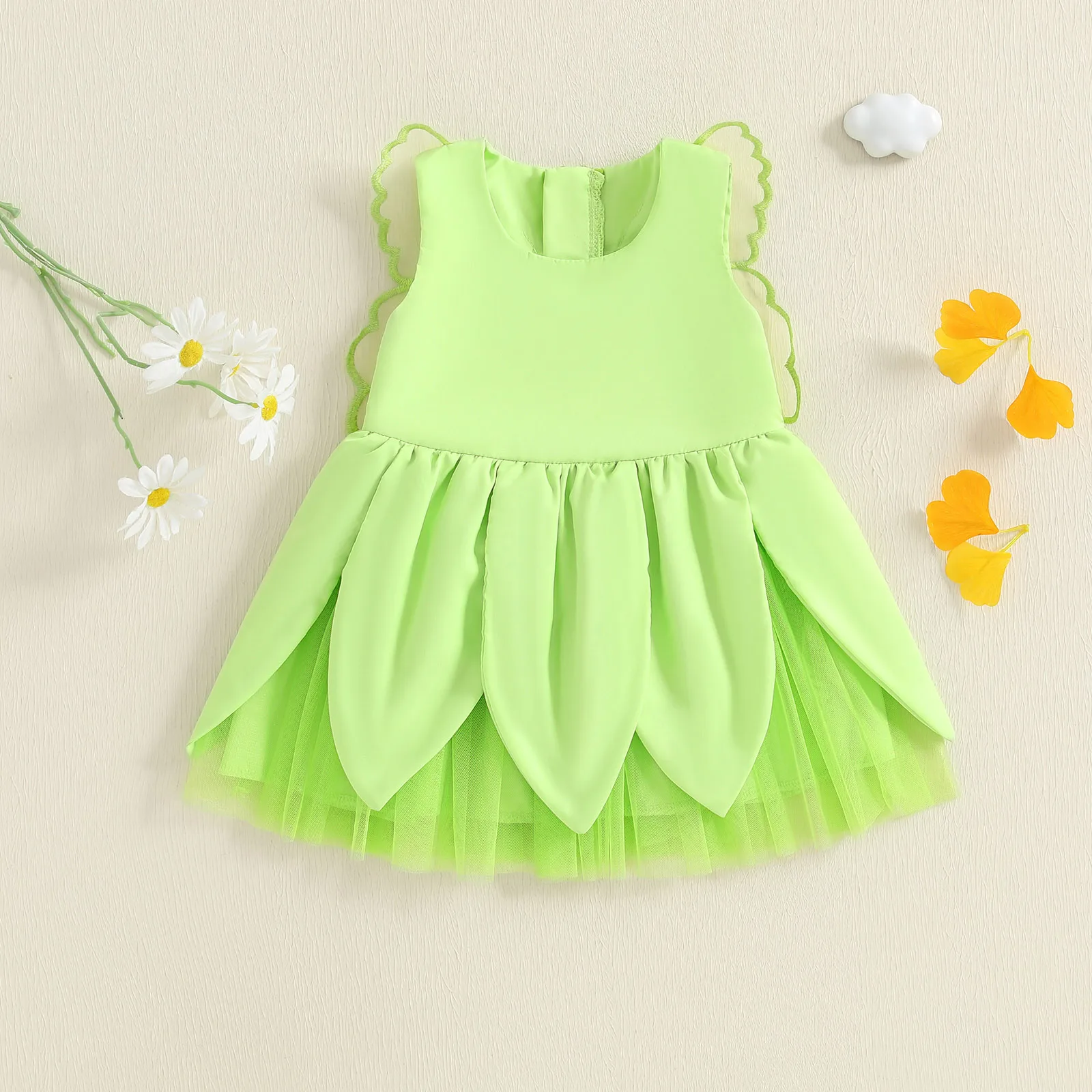 VISgogo Vestido de princesa para niña pequeña de 1 a 4 años, ala de mariposa de malla, cierre de cremallera sólido, cuello redondo, sin mangas, vestido de línea A