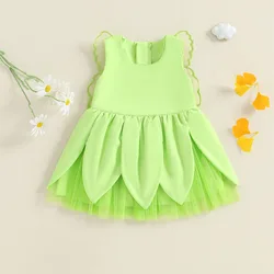 VISgogo Vestido de princesa para niña pequeña de 1 a 4 años, ala de mariposa de malla, cierre de cremallera sólido, cuello redondo, sin mangas, vestido de línea A