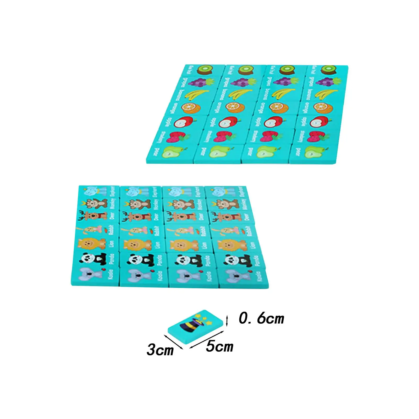 36x Wood Dominos Educational Toy Logical Training Game Practical Skill Fruit and Animals Puzzle Dominos for Kids Boys and Girls