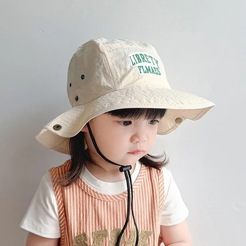 Sombrero de pescador para niños con Bordado de letras de Color sólido, sombrero de cubo para bebé de verano de secado rápido, gorra de lavabo para sombrilla de playa al aire libre para niños y niñas - imagen 2