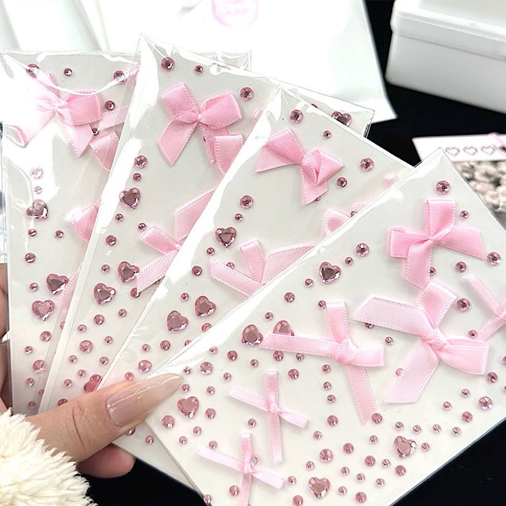 1 unidad de pegatinas 3D de cristal con lazo de encaje de amor rosa DIY Kpop Toploader Deco pegatinas para cámara pegatinas de diamantes de imitación regalos - imagen 2