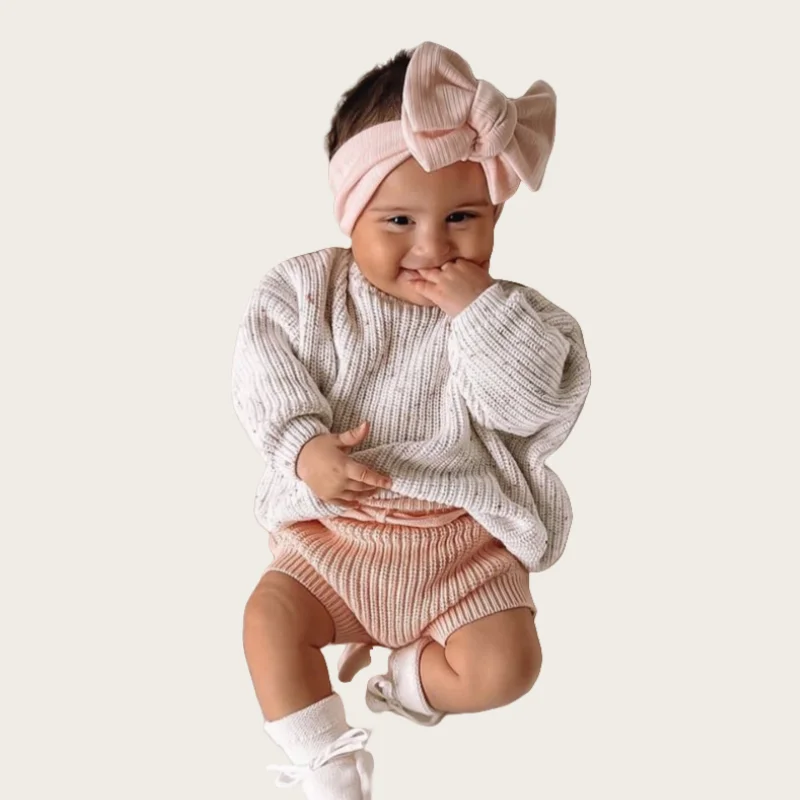 2025 otoño cuello redondo suelto ajuste infantil Jersey de punto suéteres puro algodón tono tierra recién nacido bebé Tops tejido suéter abrigo - imagen 2